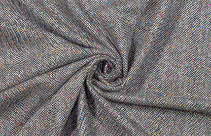 Gray Herringbone Italian Wool with Multicolor Splatter - Prime Fabrics