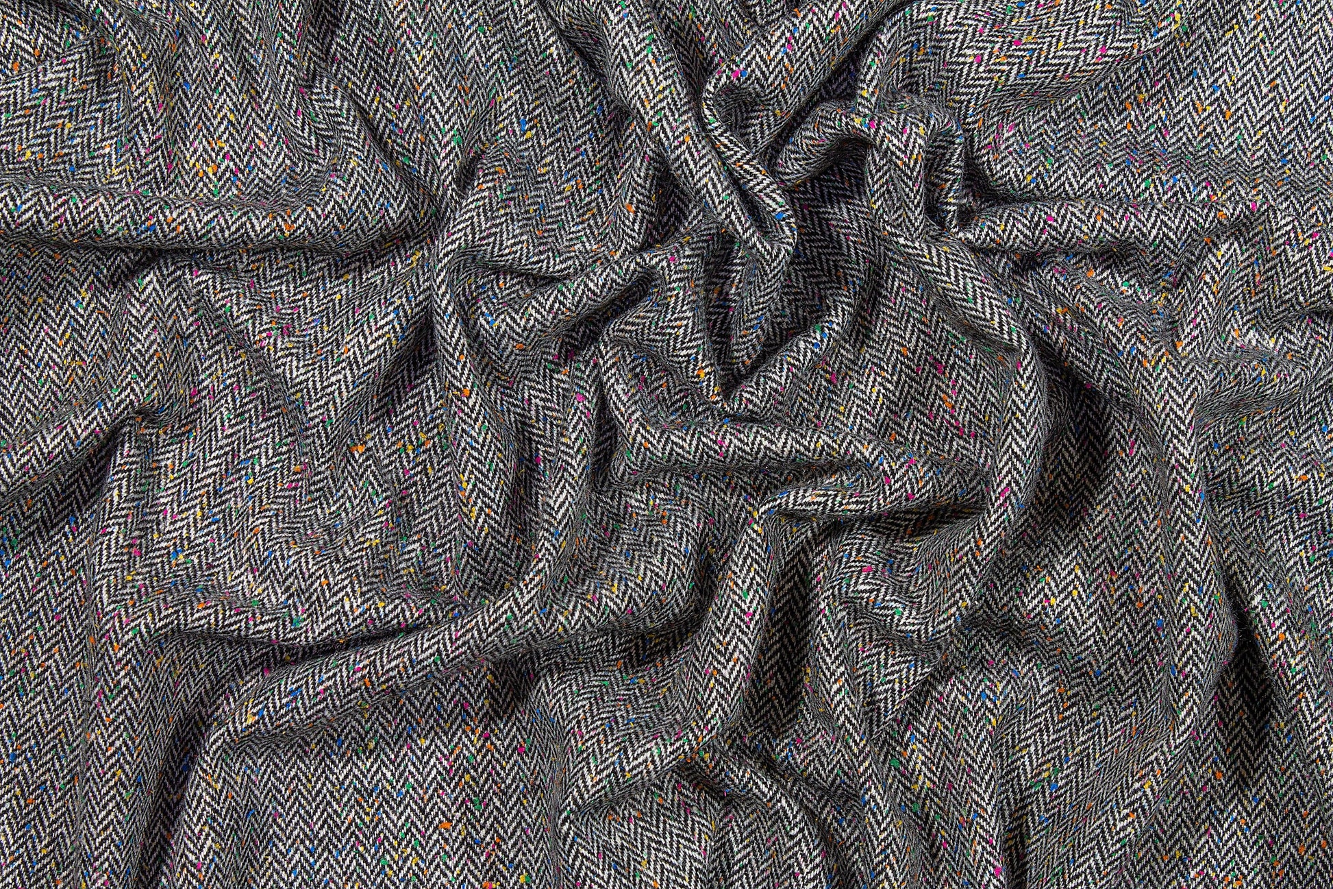 Gray Herringbone Italian Wool with Multicolor Splatter - Prime Fabrics