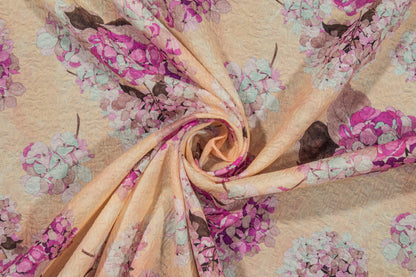 Emanuel Ungaro - Tan and Lavender Floral Italian Silk and Wool Blend - Prime Fabrics