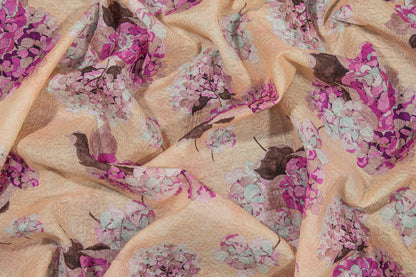 Emanuel Ungaro - Tan and Lavender Floral Italian Silk and Wool Blend - Prime Fabrics