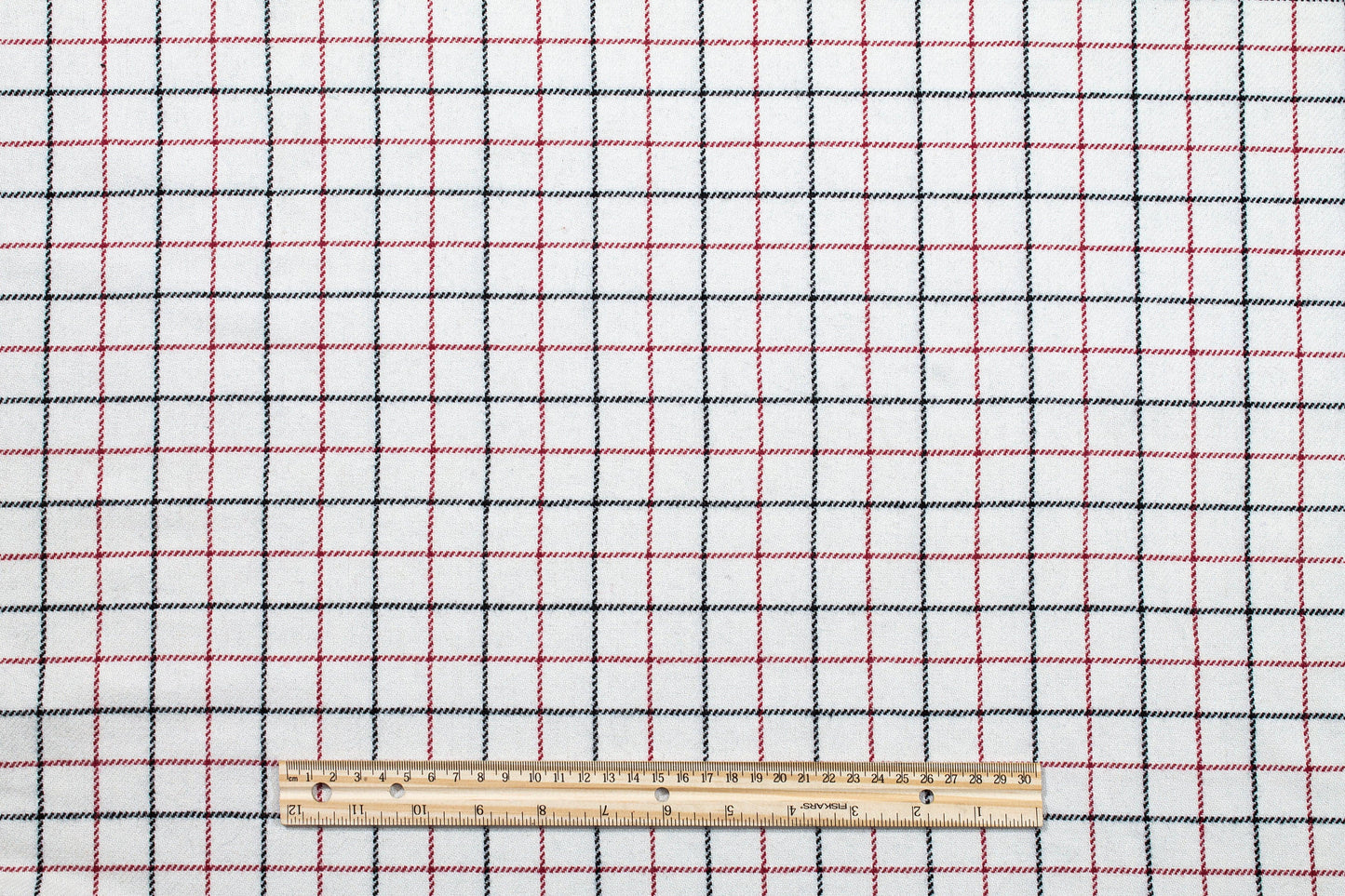 Off White, Red and Black Medium Checked Italian Wool - Prime Fabrics