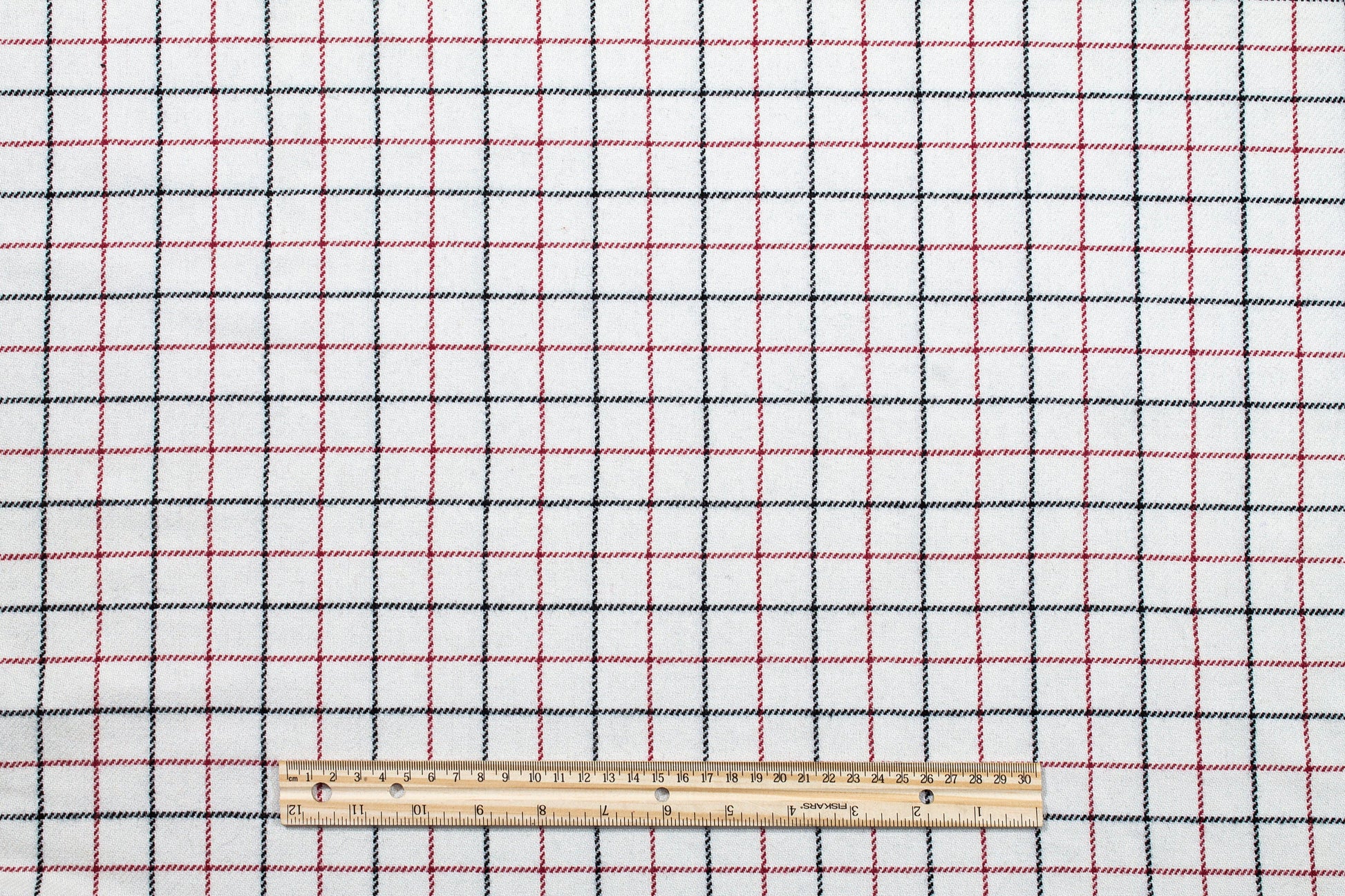 Off White, Red and Black Medium Checked Italian Wool - Prime Fabrics