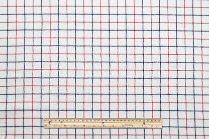 Off White, Red and Black Medium Checked Italian Wool - Prime Fabrics
