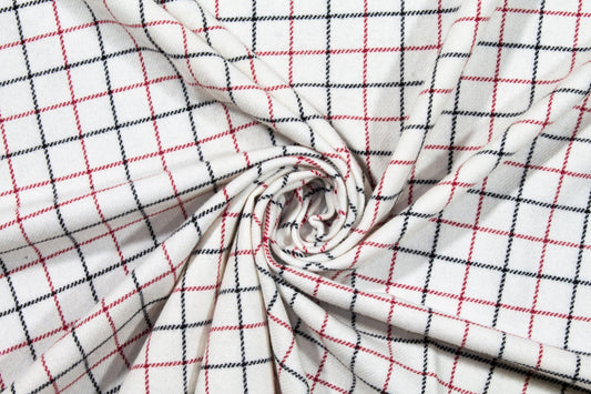 Off White, Red and Black Medium Checked Italian Wool - Prime Fabrics