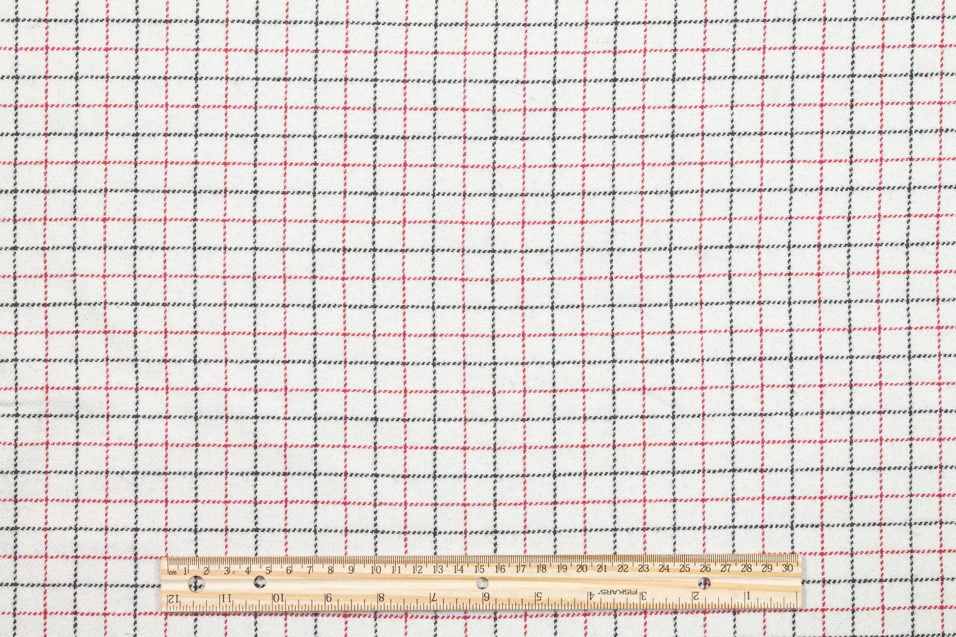 Off White, Red, and Black Small Checked Wool - Prime Fabrics