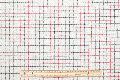 Off White, Red, and Black Small Checked Wool - Prime Fabrics