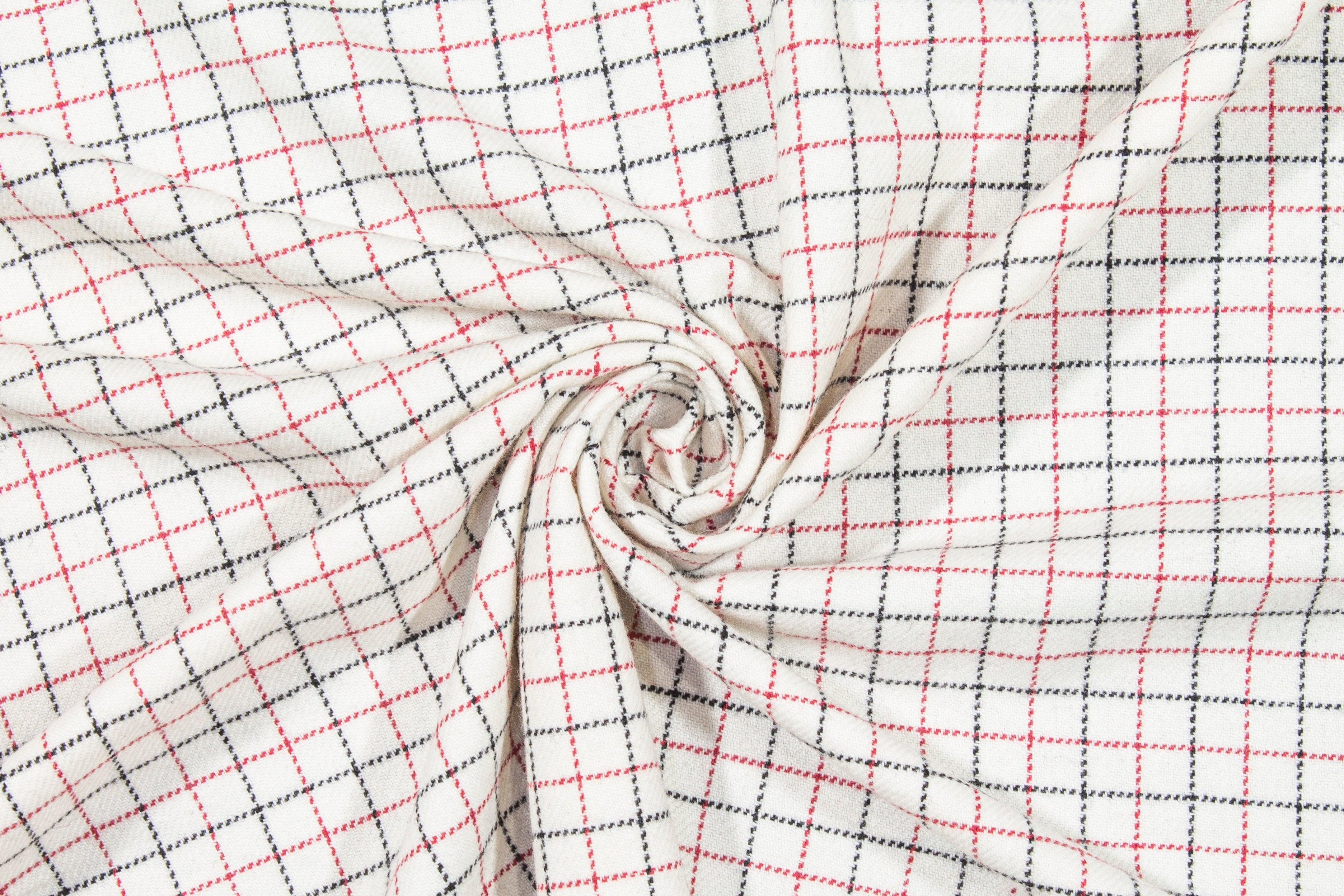 Off White, Red, and Black Small Checked Wool - Prime Fabrics