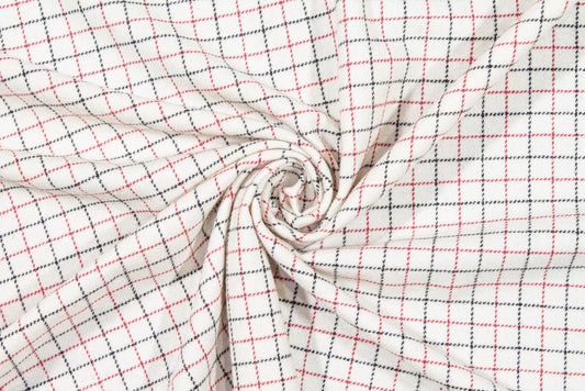 Off White, Red, and Black Small Checked Wool - Prime Fabrics