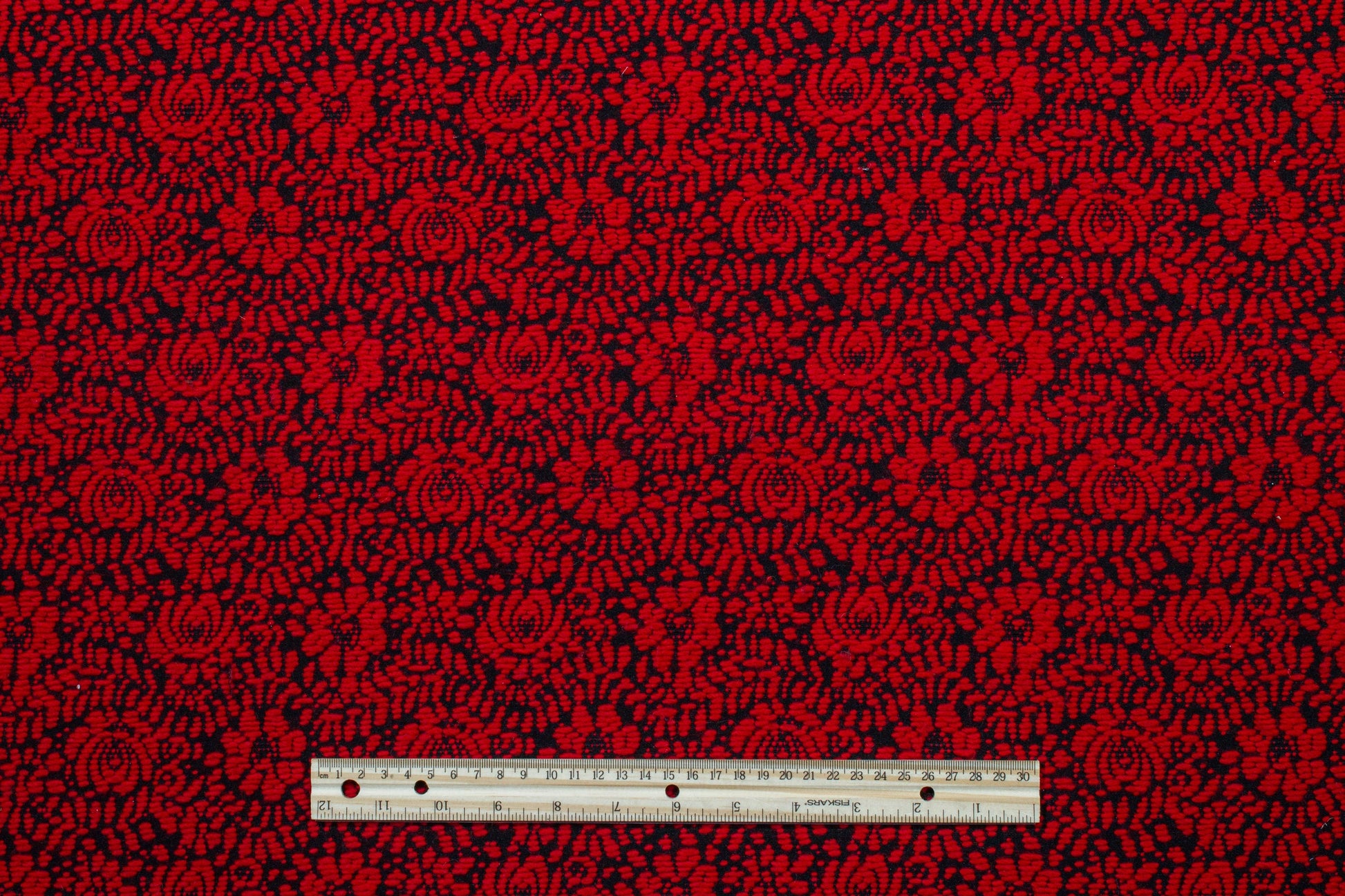 Red and Black Floral Wool Brocade - Prime Fabrics
