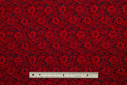 Red and Black Floral Wool Brocade - Prime Fabrics