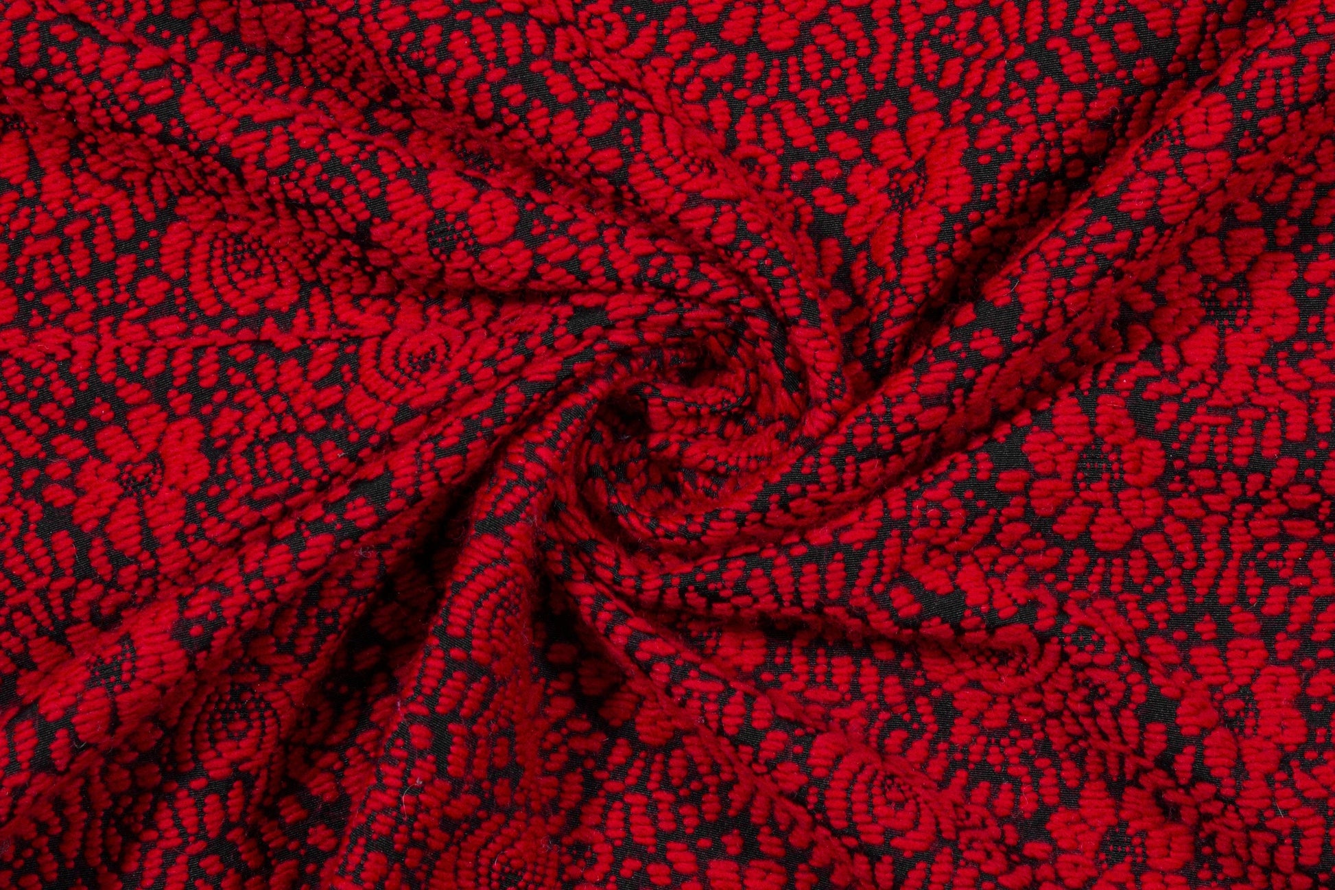 Red and Black Floral Wool Brocade - Prime Fabrics