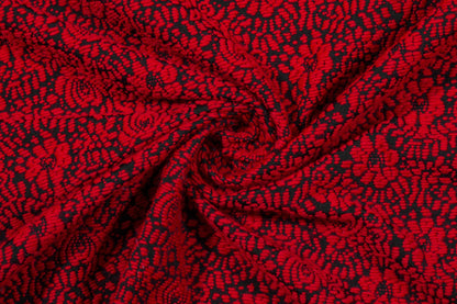 Red and Black Floral Wool Brocade - Prime Fabrics