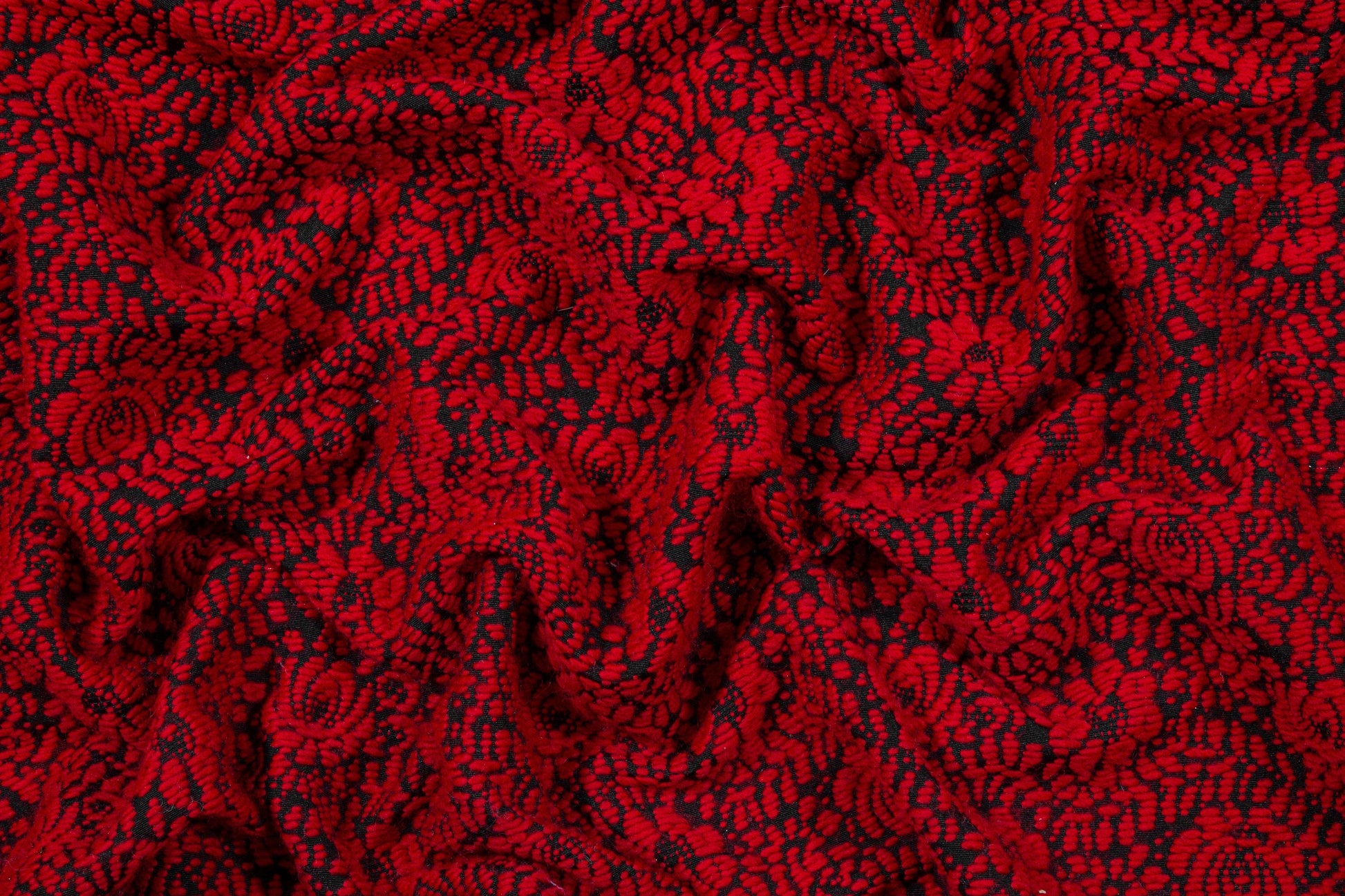 Red and Black Floral Wool Brocade - Prime Fabrics