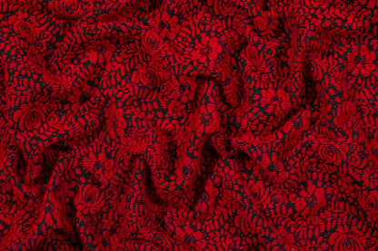 Red and Black Floral Wool Brocade - Prime Fabrics