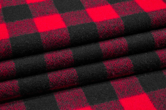 Red and Black Buffalo Plaid Italian Wool Coating - Prime Fabrics
