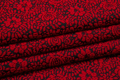 Red and Black Floral Wool Brocade - Prime Fabrics