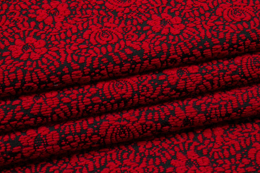 Red and Black Floral Wool Brocade - Prime Fabrics