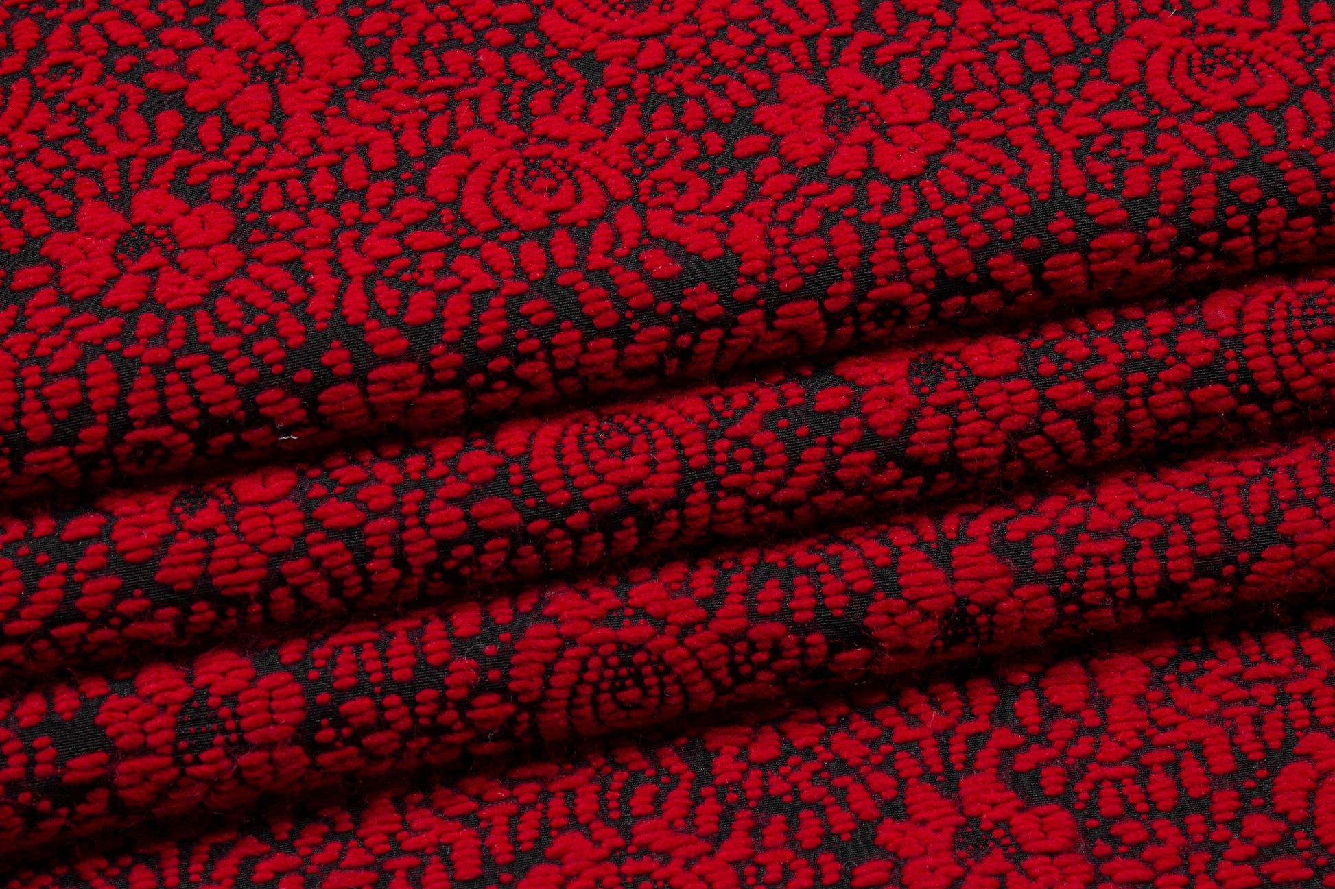 Red and Black Floral Wool Brocade - Prime Fabrics