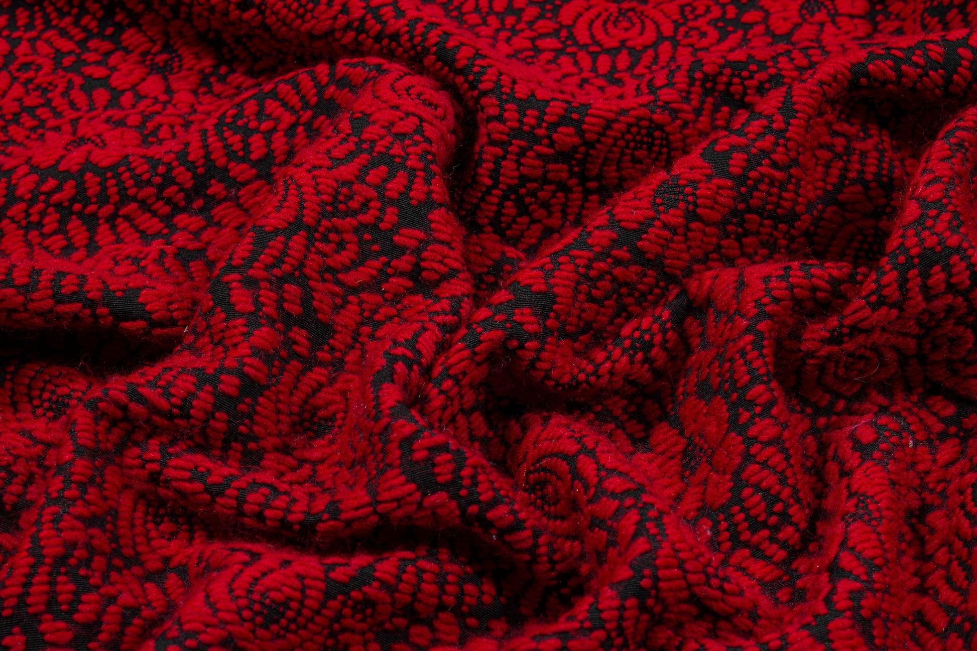 Red and Black Floral Wool Brocade - Prime Fabrics