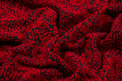 Red and Black Floral Wool Brocade - Prime Fabrics
