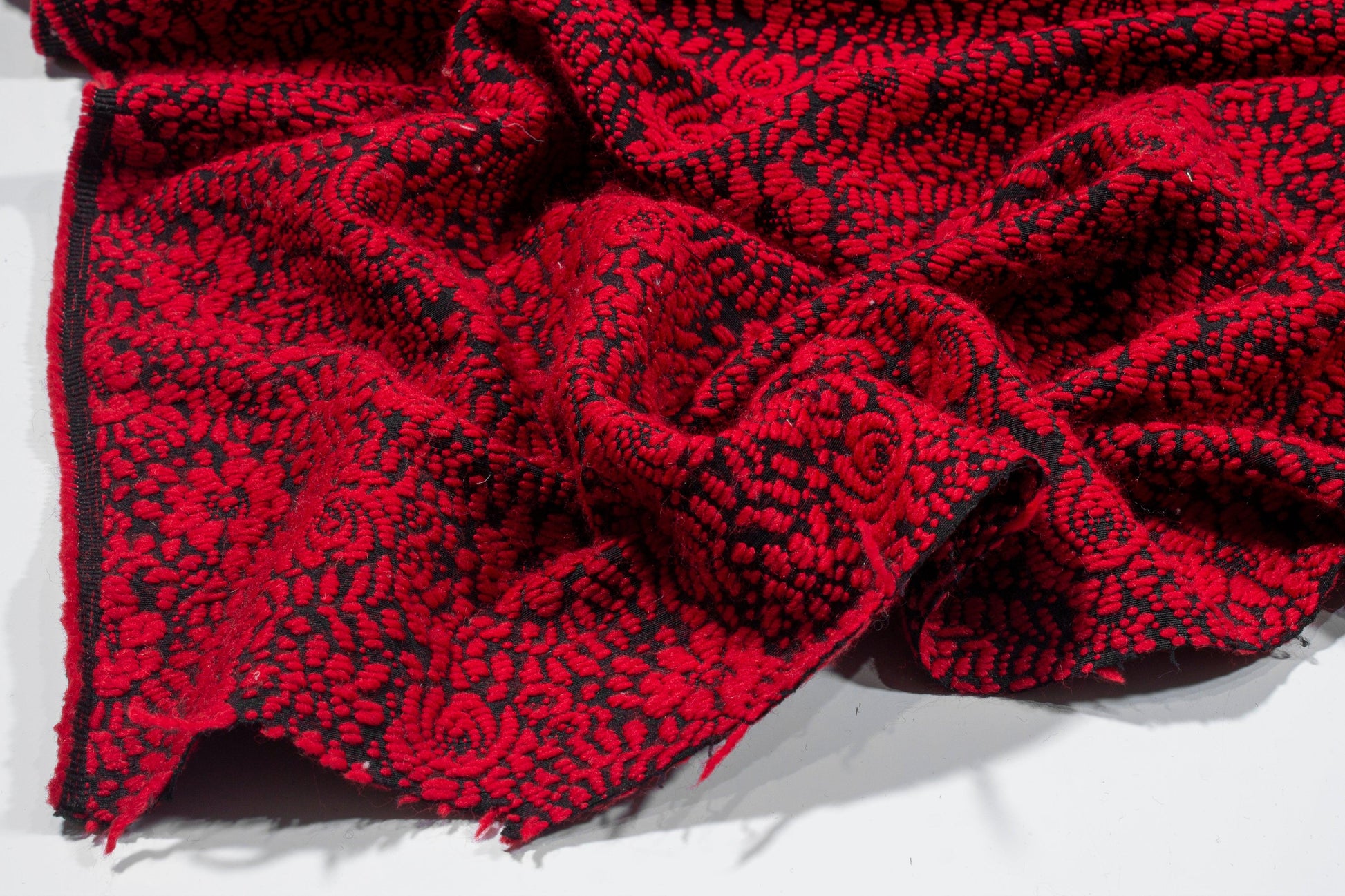Red and Black Floral Wool Brocade - Prime Fabrics