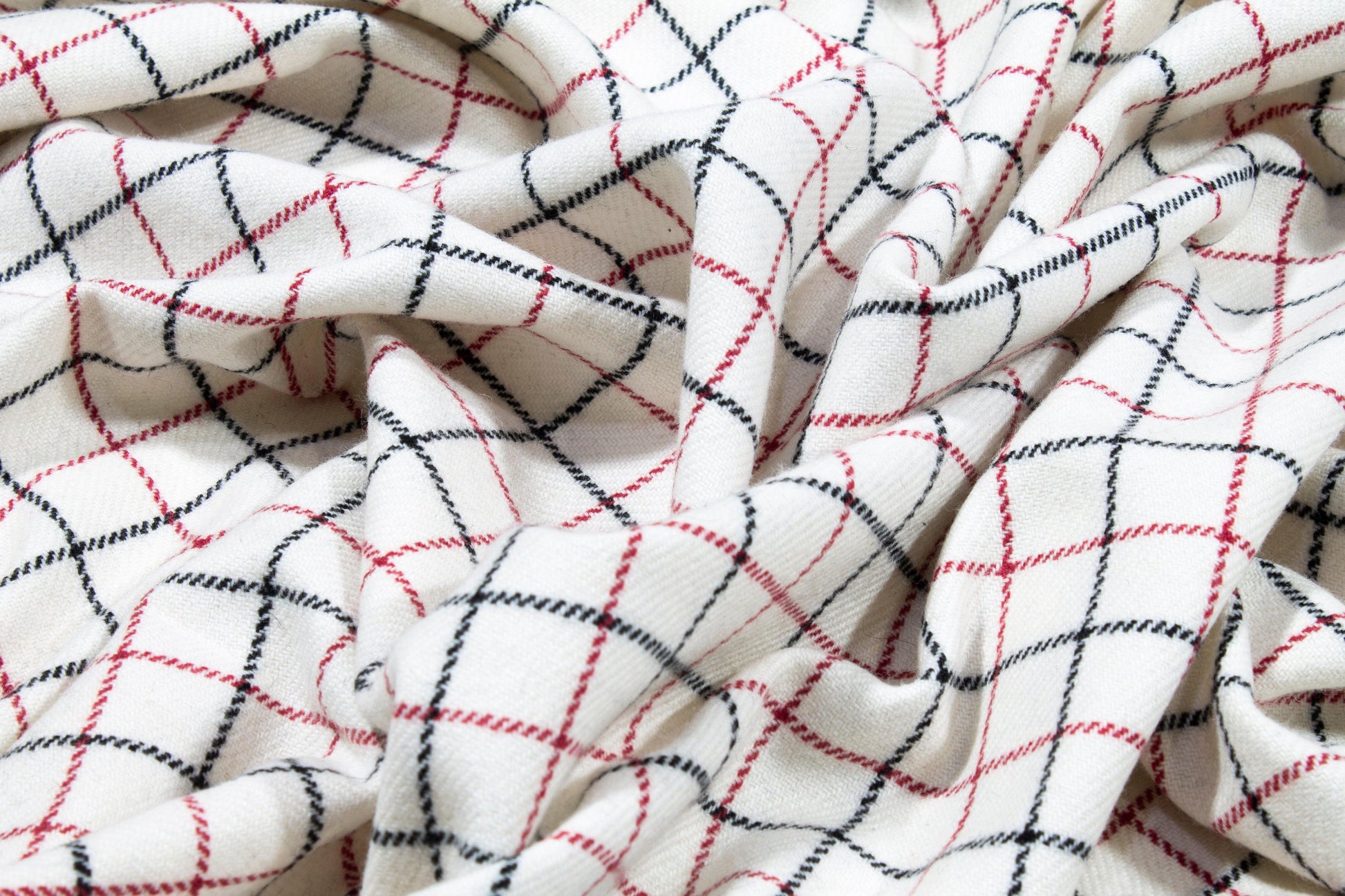 Off White, Red and Black Medium Checked Italian Wool - Prime Fabrics