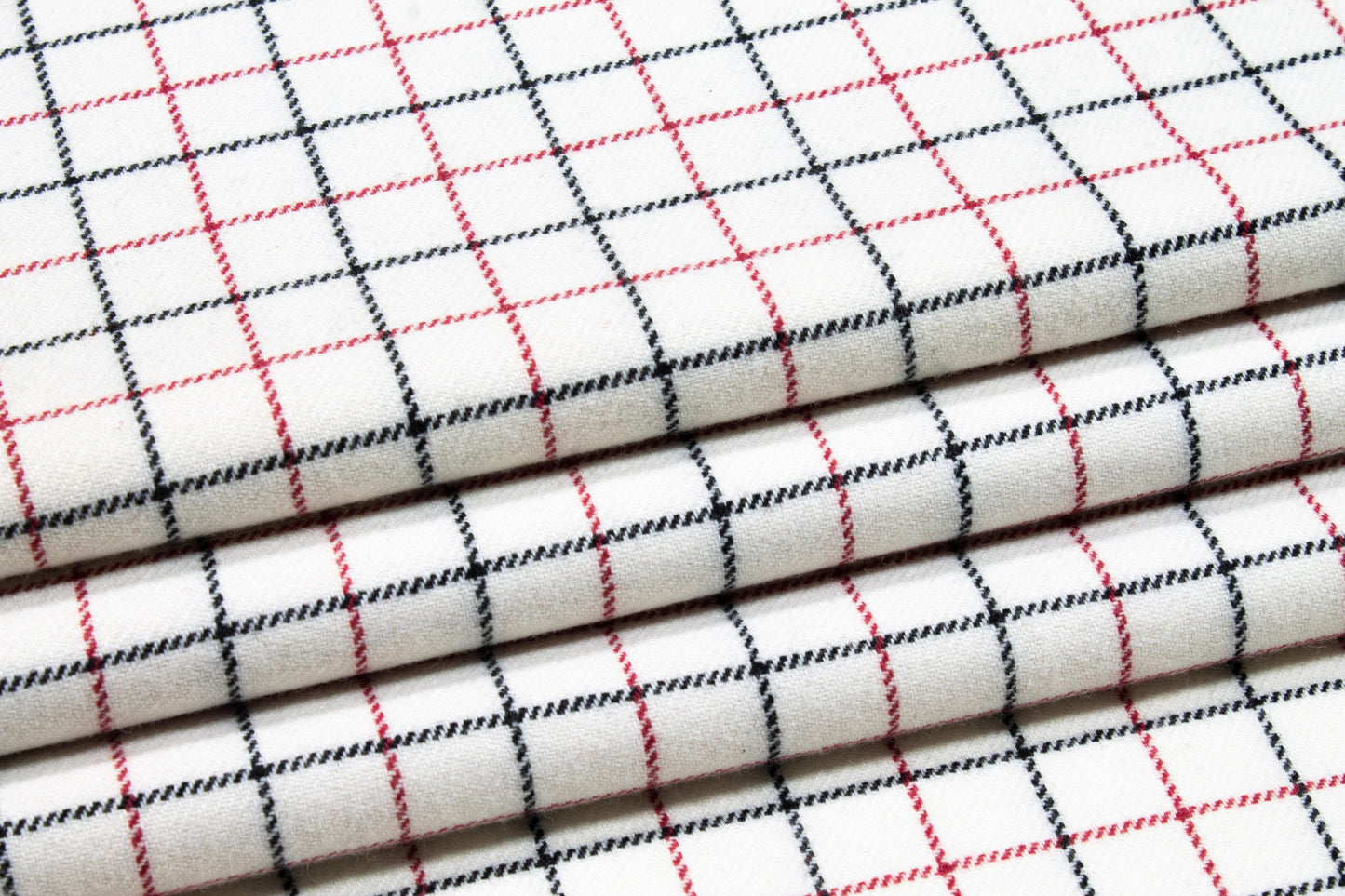 Off White, Red and Black Medium Checked Italian Wool - Prime Fabrics