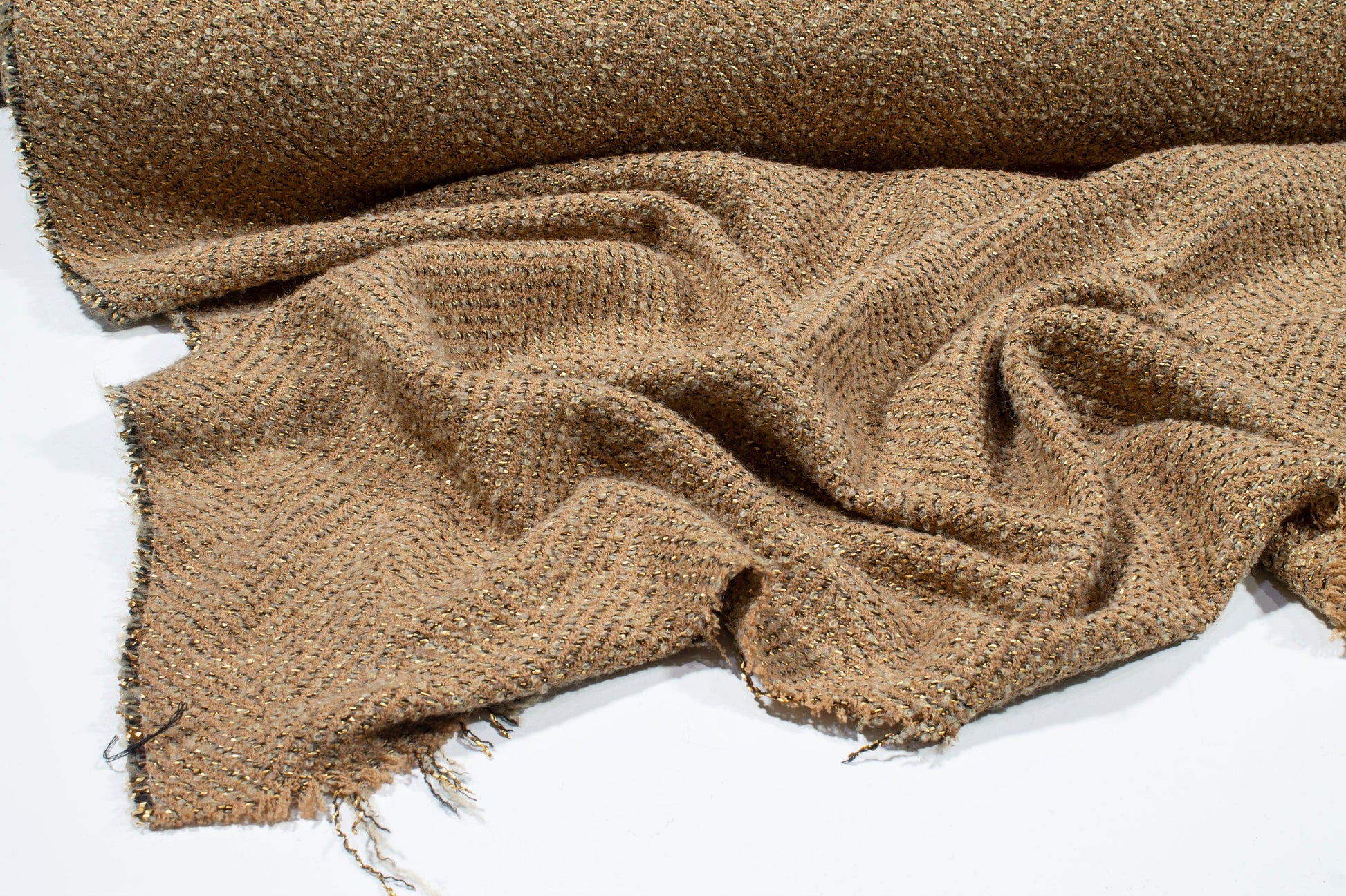 Tan and Gold Metallic Wool Coating - Prime Fabrics