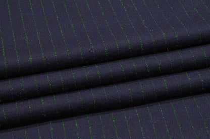 Navy and Green Striped Italian Wool - Prime Fabrics