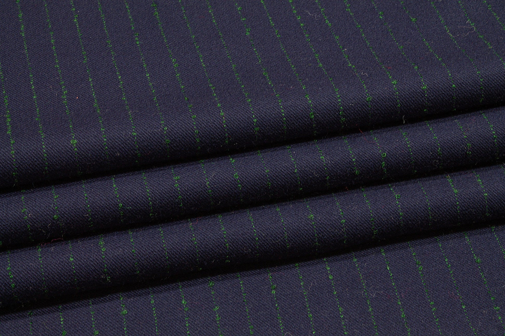 Navy and Green Striped Italian Wool - Prime Fabrics