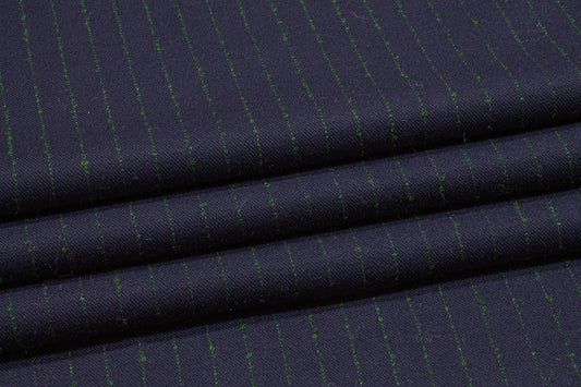 Navy and Green Striped Italian Wool - Prime Fabrics