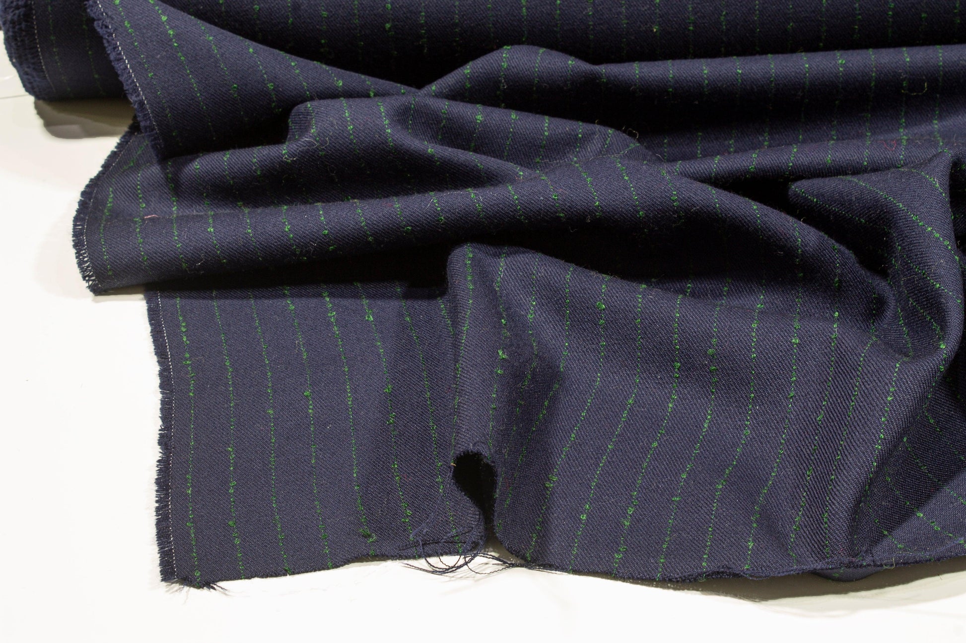 Navy and Green Striped Italian Wool - Prime Fabrics