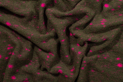 Olive Green and Magenta Boiled Wool - Prime Fabrics