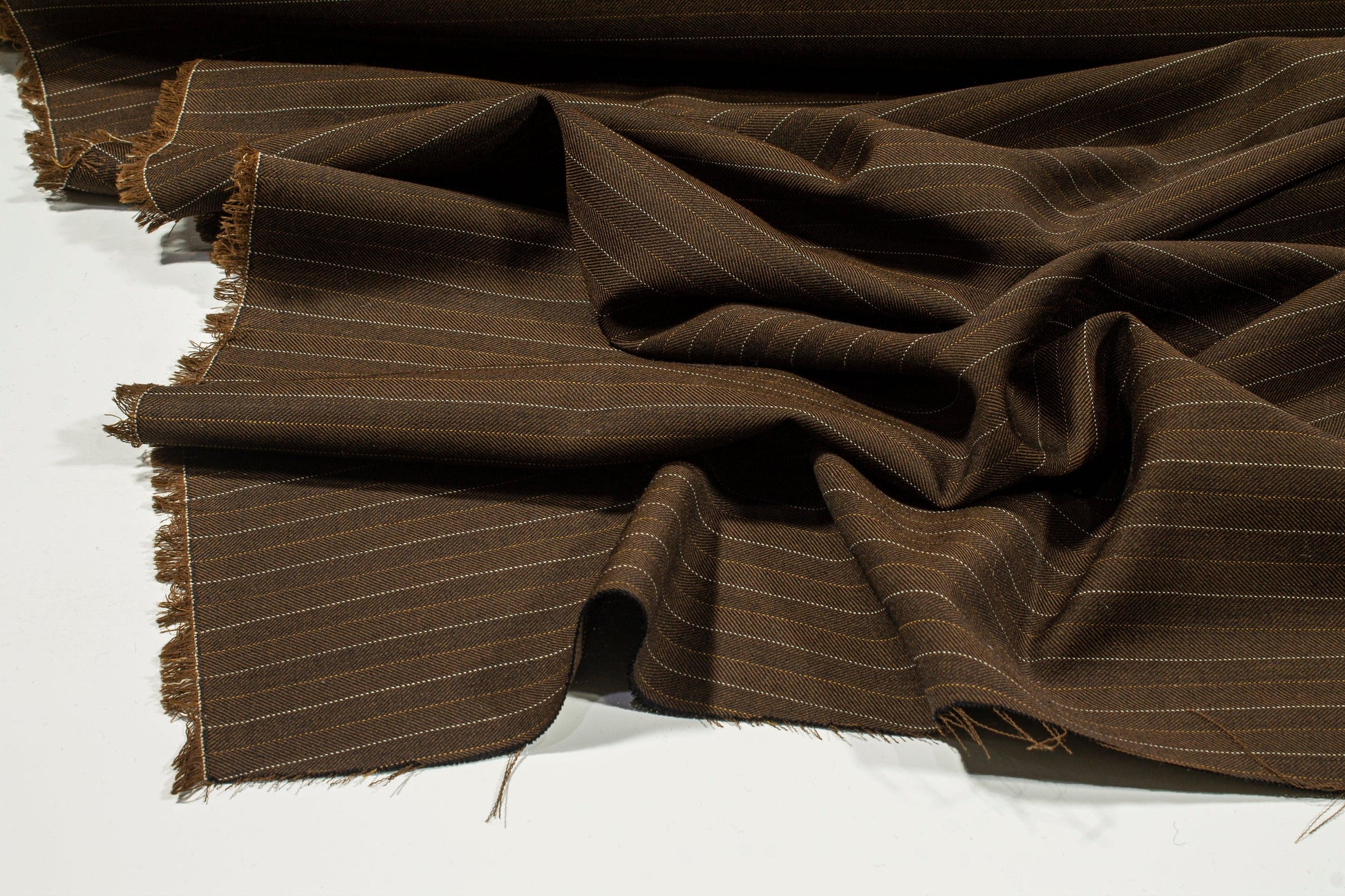 Brown Striped Italian Wool Suiting - Prime Fabrics