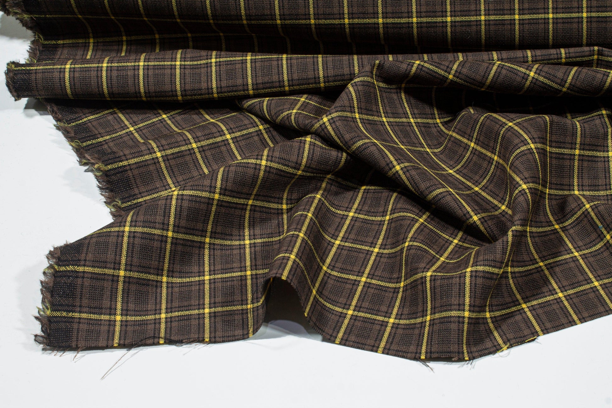 Brown and Yellow Plaid Italian Wool Suiting - Prime Fabrics