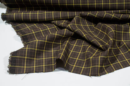 Brown and Yellow Plaid Italian Wool Suiting - Prime Fabrics