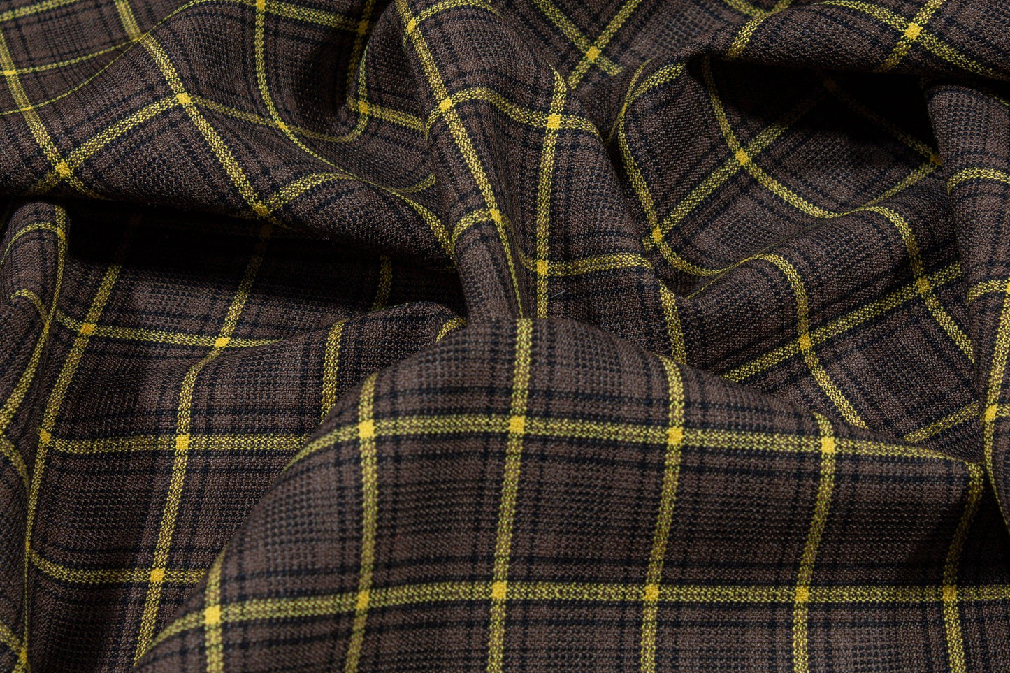 Brown and Yellow Plaid Italian Wool Suiting - Prime Fabrics