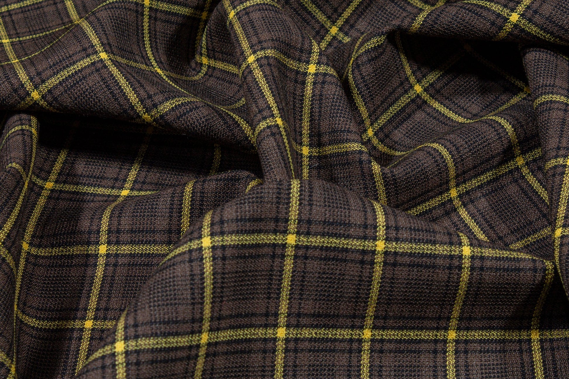 Brown and Yellow Plaid Italian Wool Suiting - Prime Fabrics