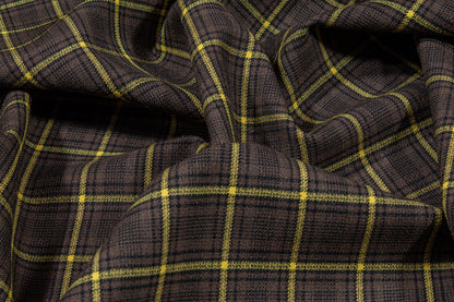 Brown and Yellow Plaid Italian Wool Suiting - Prime Fabrics