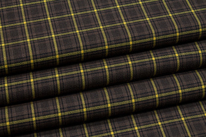Brown and Yellow Plaid Italian Wool Suiting - Prime Fabrics
