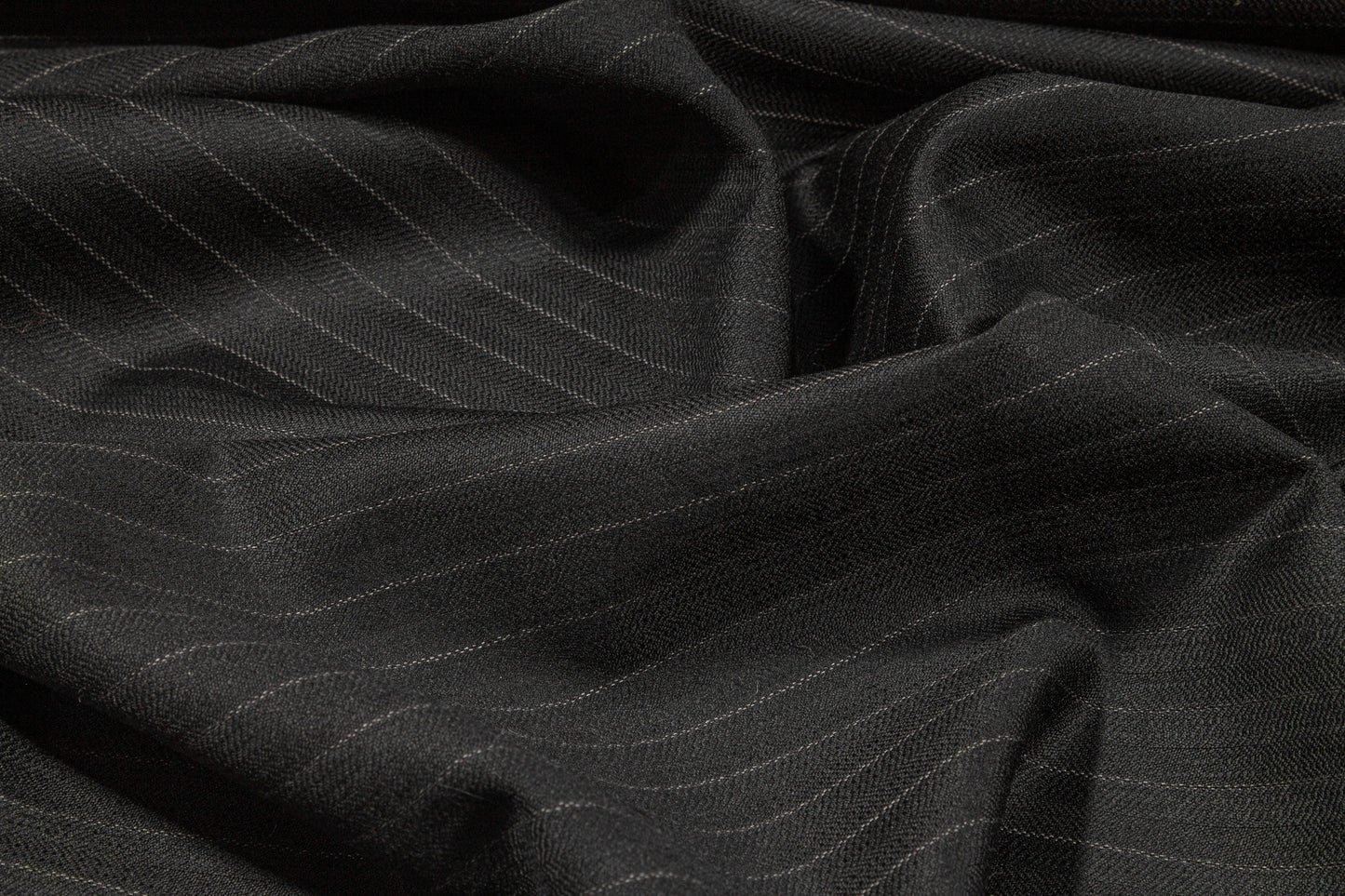 Black Striped Italian Wool Suiting - Prime Fabrics