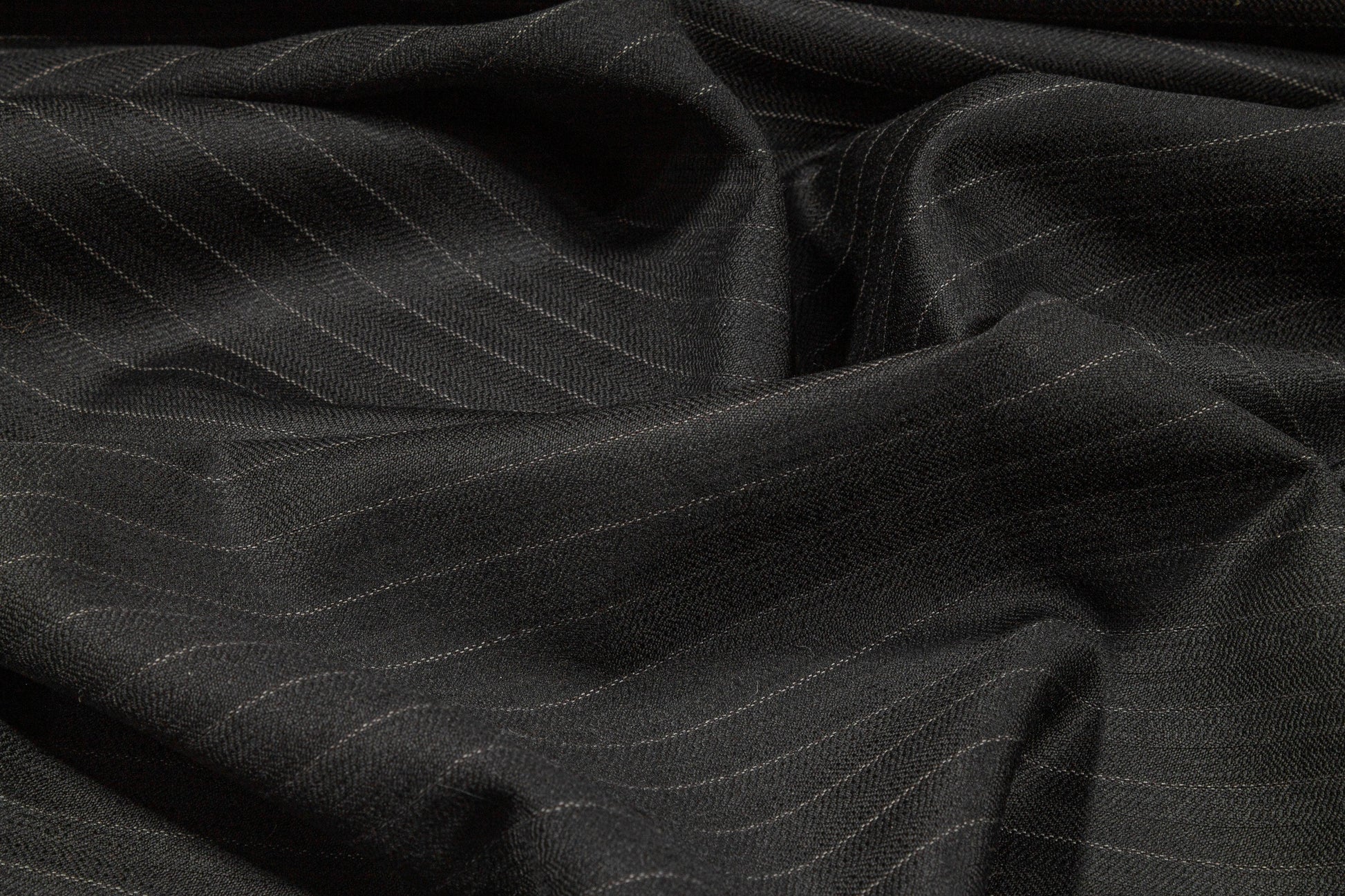 Black Striped Italian Wool Suiting - Prime Fabrics