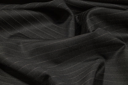 Black Striped Italian Wool Suiting - Prime Fabrics