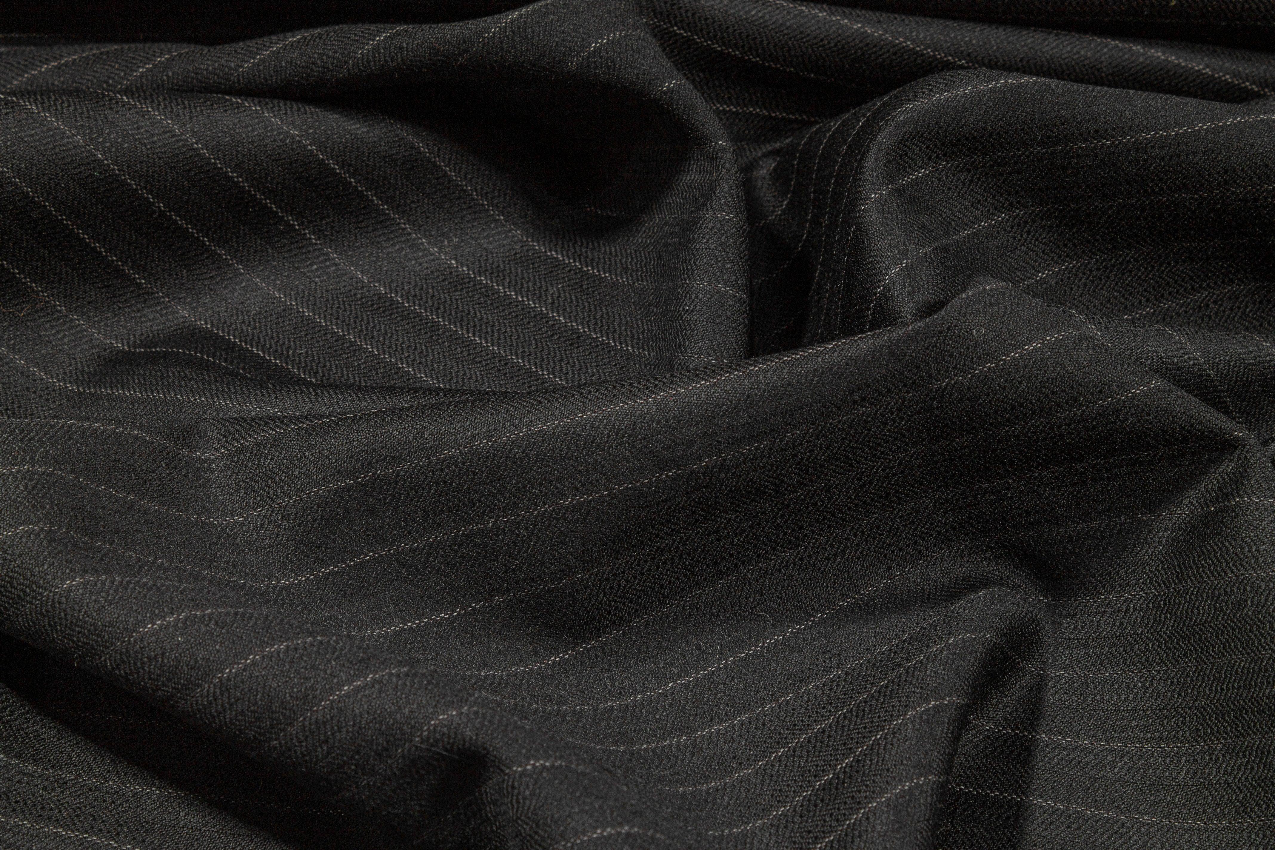 Black Striped Italian Wool Suiting - Prime Fabrics