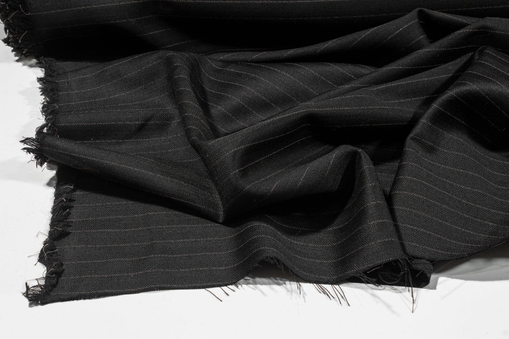 Black Striped Italian Wool Suiting - Prime Fabrics