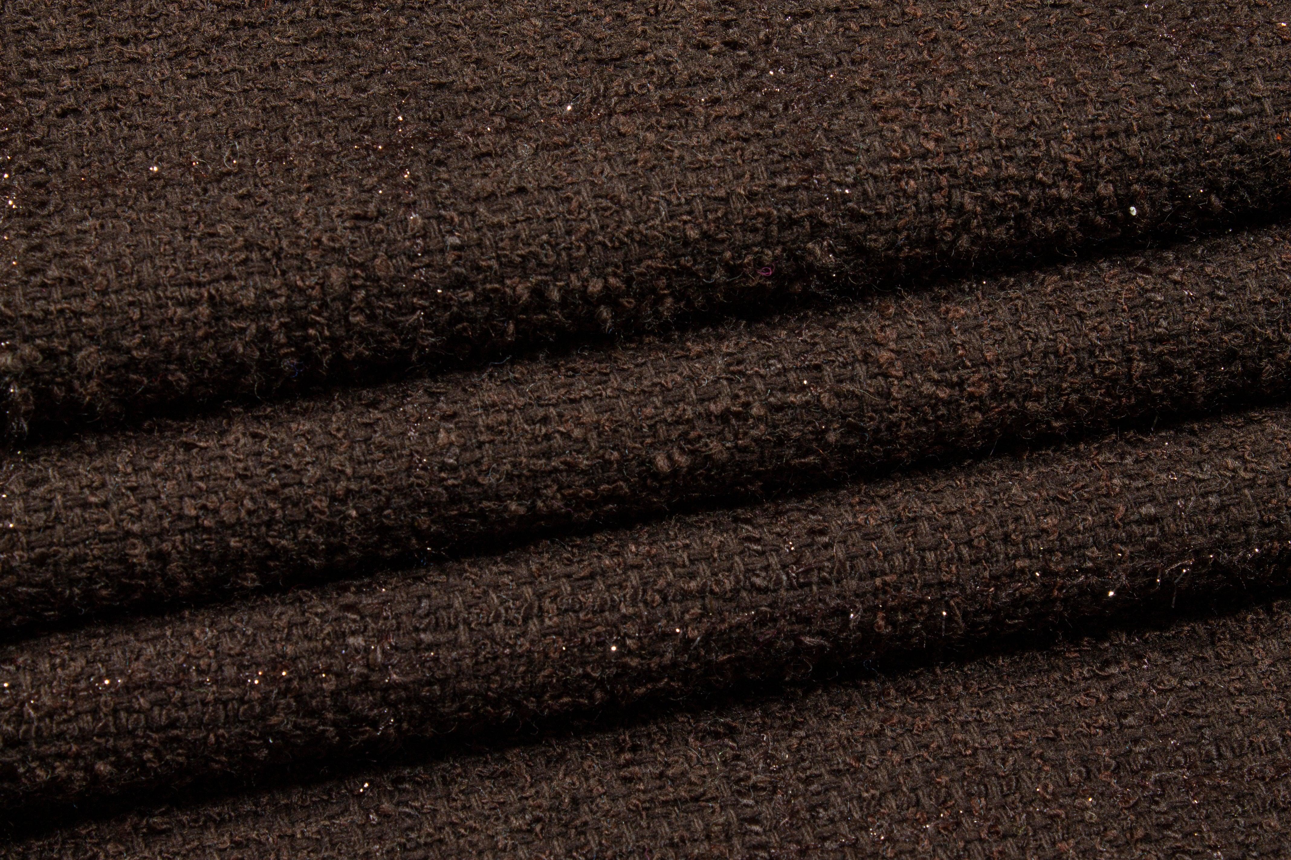 Brown Metallic Subtle Windowpane Italian Wool Tweed - Prime Fabrics