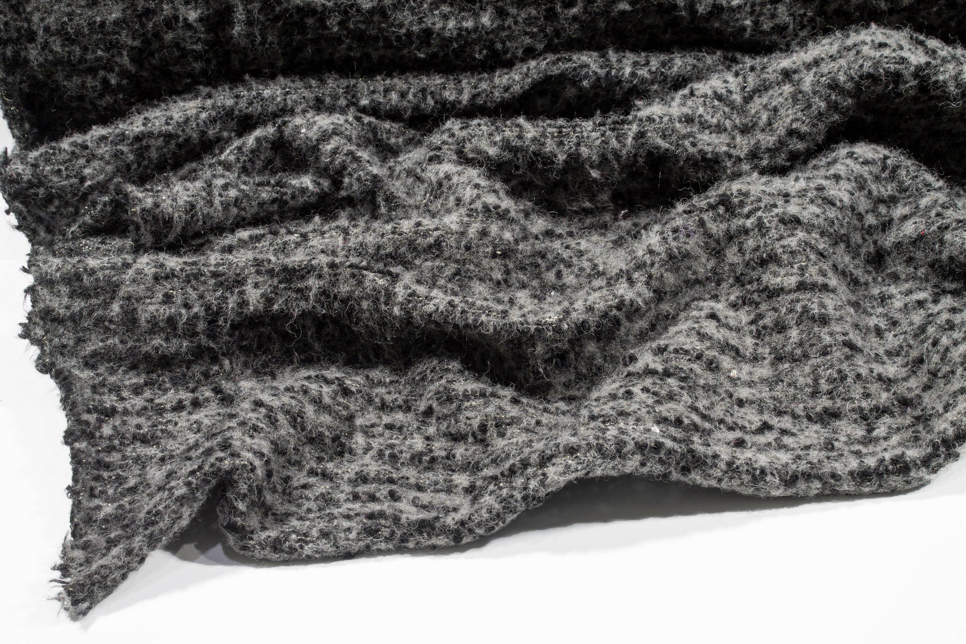 Gray and Black Boiled Wool Blend Boucle - Prime Fabrics