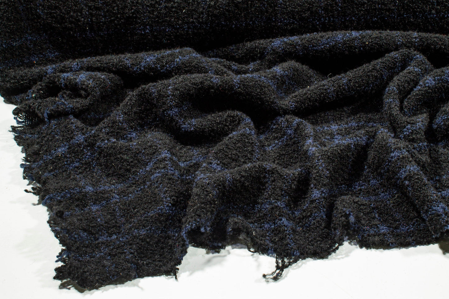 Black and Navy Plaid Wool Boucle - Prime Fabrics