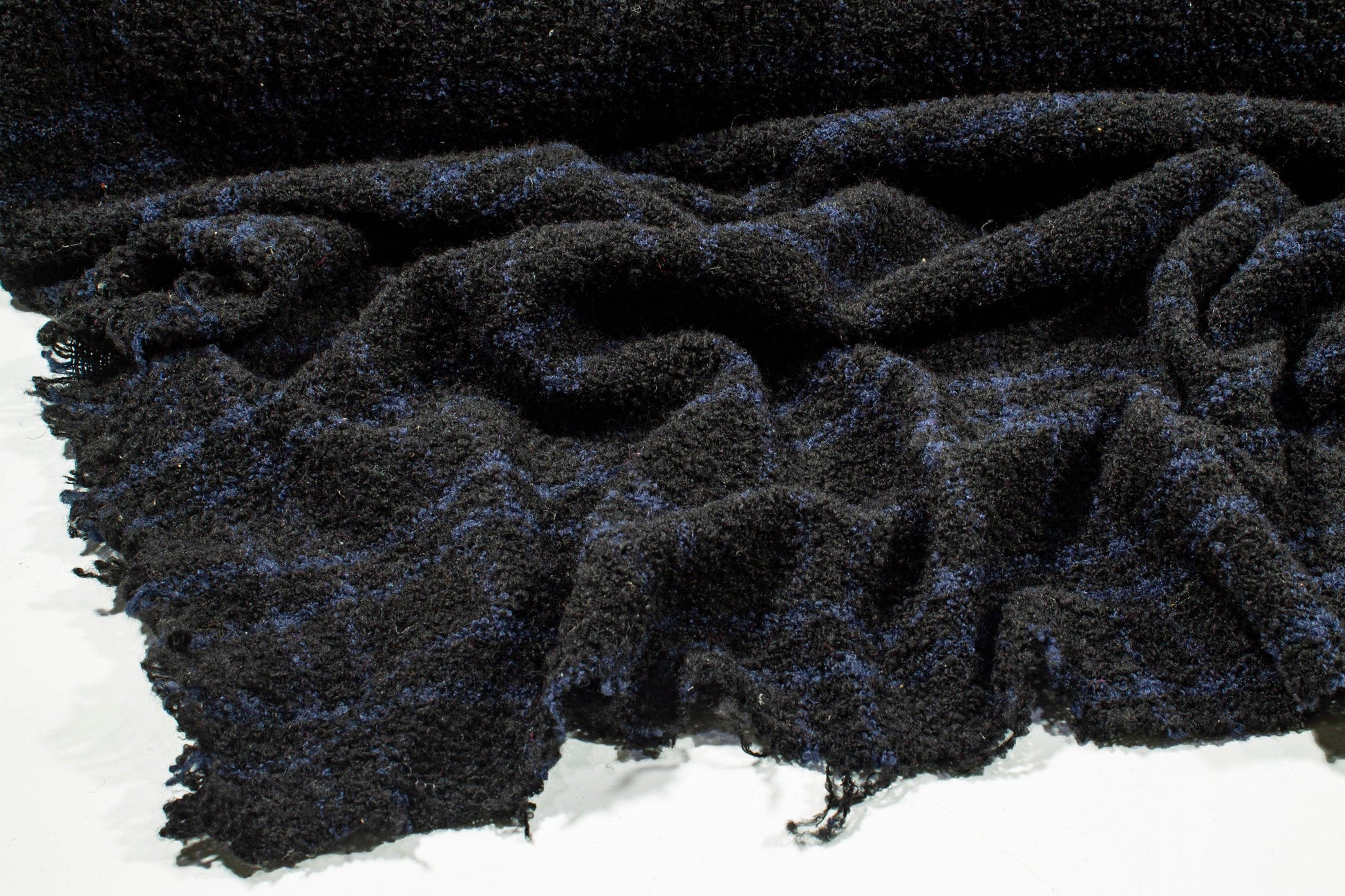 Black and Navy Plaid Wool Boucle - Prime Fabrics