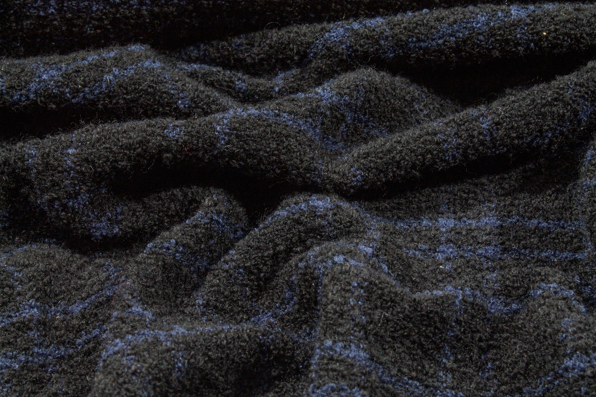 Black and Navy Plaid Wool Boucle - Prime Fabrics